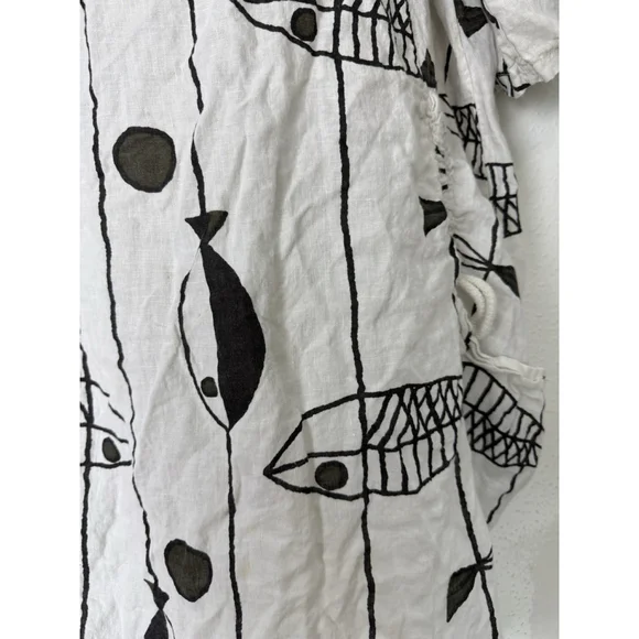 Vasna 100% Linen Fish Print Dress Plus Sz 1X Pockets Lagenlook Coastal Beach Art - Picture 7 of 10